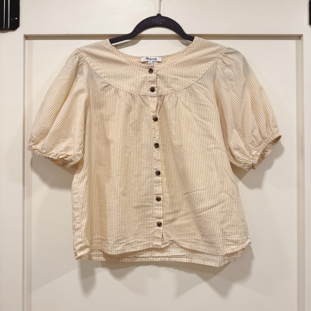 Madewell Cream Yellow Stripe Button Up Blouse